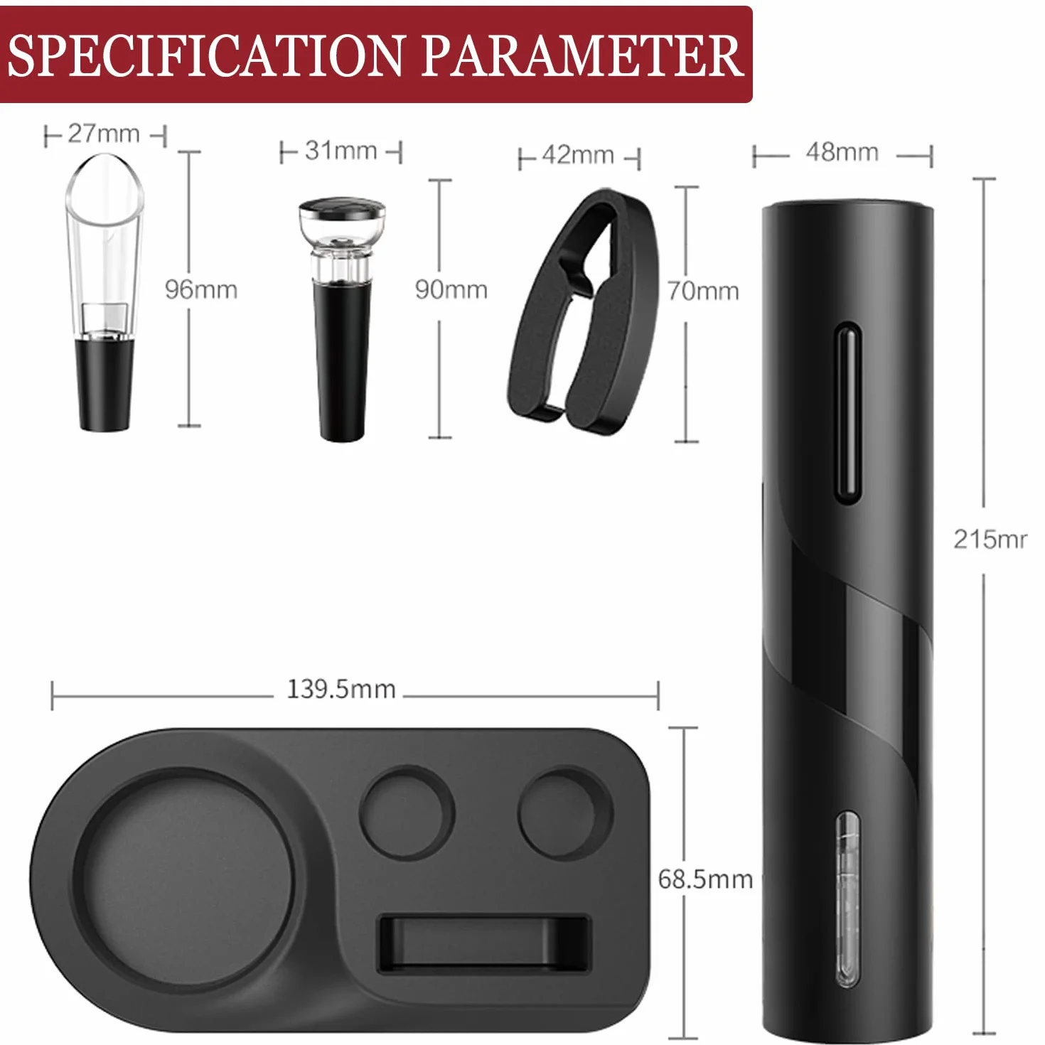 Elektrischer Korkenzieher Wein, Geschenkbox 6-in-1 Elektrischer Weinflaschenöffner mit Folienschneider, Vakuumstopfen und Weinausgieer, USB Wiederaufladbare Batterie