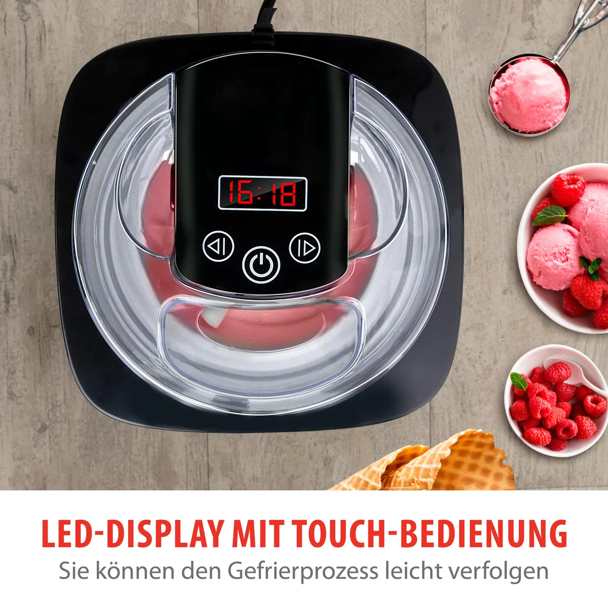alpina Eismaschine - Softeismaschine für Zuhause - Eiscreme Maschine Geeignet für Eiscreme, Gelato, Gefrorener Joghurt und Sorbet - Inhalt 2L - Automatische Selbstabschaltung - Edelstahl - Silber