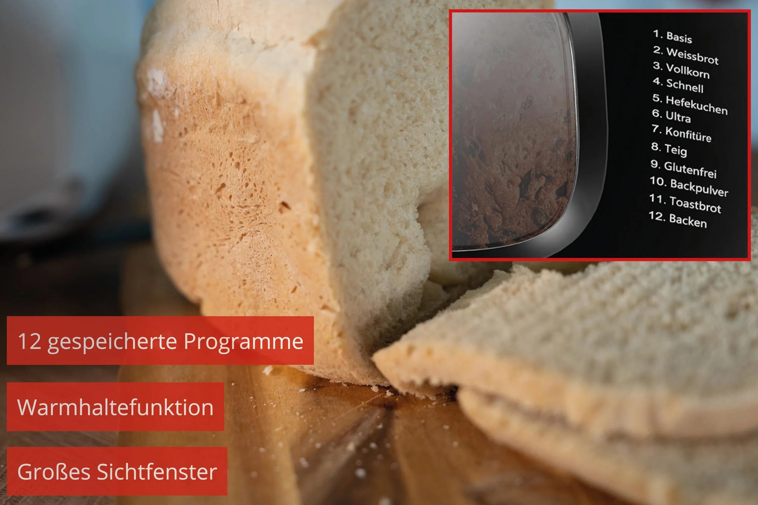 Unold 68010 Backmeister Design - Brotbackautomat, bis 1.000g Brotgewicht, Schwarz-Weiß, 550 Watt, BPA-frei, Cool-Touch-Gehäuse, 12 gespeicherte Programme, LCD-Display