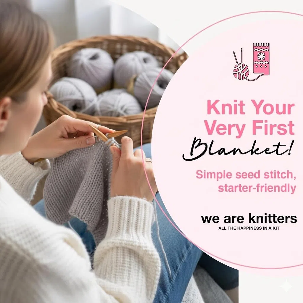 We Are Knitters Dragonfly Blanket Kit, Strickset für Anfänger mit 100% Pima Baumwolle, Komplettes DIY Strickset inkl. Nadeln & Anleitung, Baby Decke zum Selbst Stricken