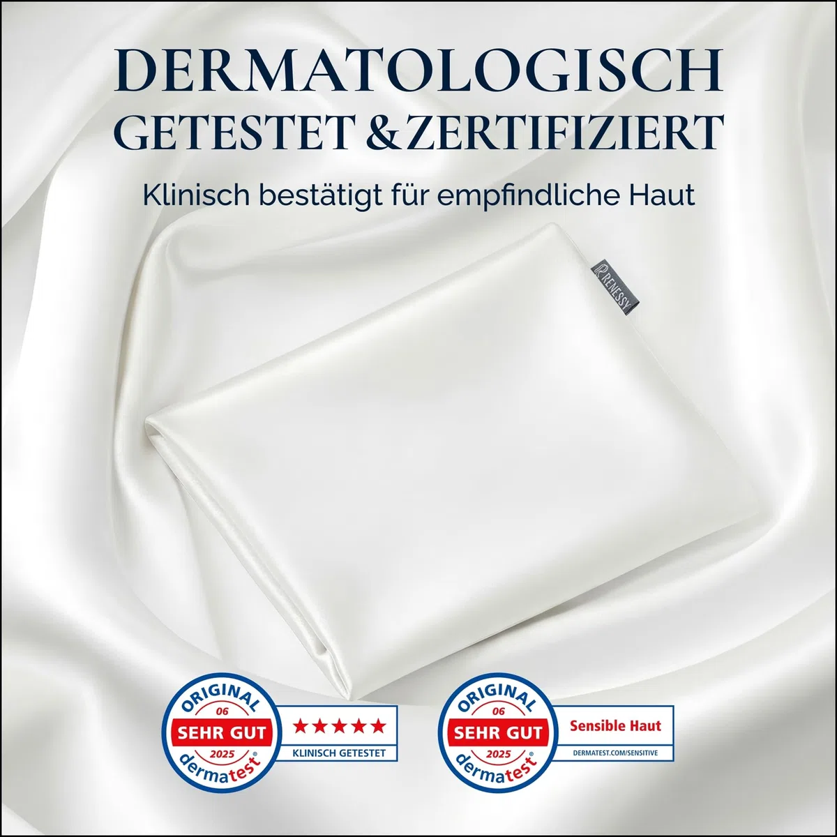 Kissenbezug aus 100% Bio-Seide 40x80cm - 22 Momme Maulbeerseide, Güteklasse 6A, Oeko-Tex zert. in Deutschland - Luxus für Haar und Haut, 1 Stück (Hellgrau)
