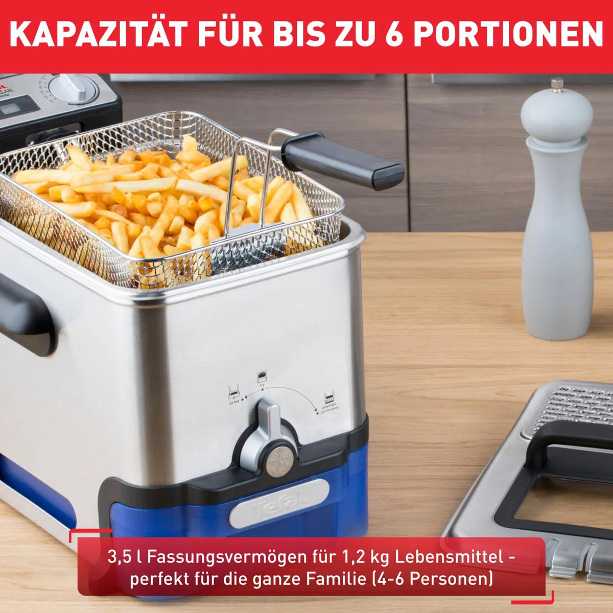 Tefal Oleoclean Pro Fritteuse 3,5L für knusprige Pommes, 2300W Edelstahl Friteuse mit Öl-Filterung, Herausnehmbarer Ölbehälter 1,2kg, Timer & Thermostat, Spülmaschinenfest, Schwarz/Edelstahl
