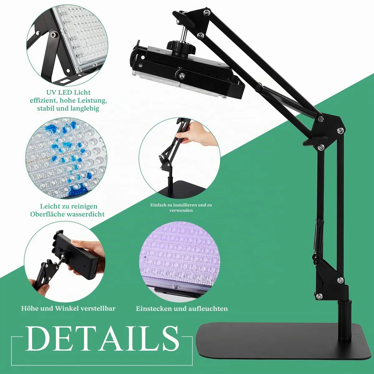 50 W LED-Belichtungseinheit Kit UV-Siebdruck-Licht-Siebdruck-Belichtungseinheit mit einziehbarem, verstellbarem Ständer für Siebdruck, Belichtung, Foto-Emulsion, Cyanotypen, Büro