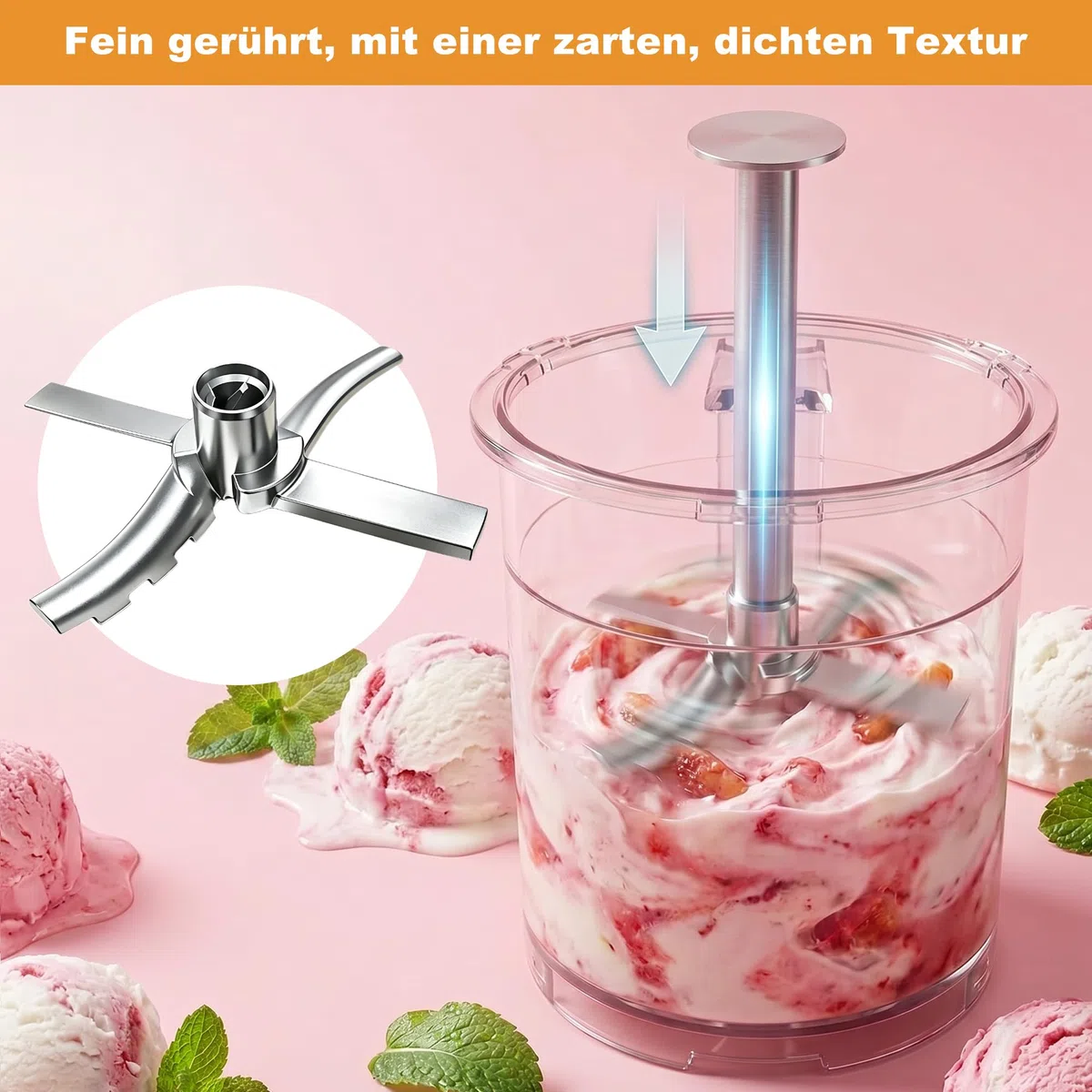 ROTTOGOON Eismaschine mit 3 Bechern 10 Programme für Eiscreme Sorbet Gelato & Frozen Yogurt 2-in-1 Geschmacksoption Softeismaschine für Zuhause mit Mix In Funktion & Automatisches Reinigungsprogramm