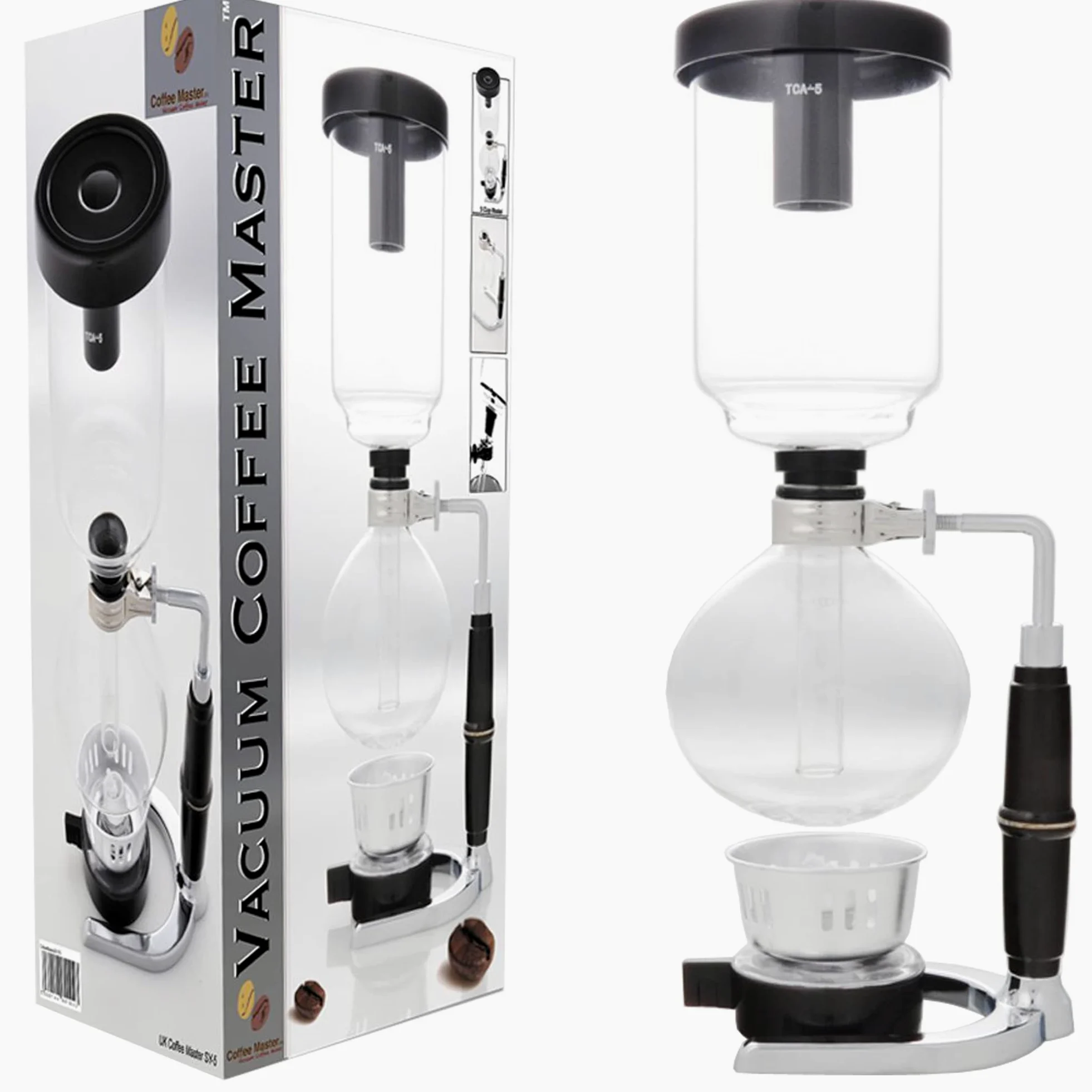 S4U® Coffee Master 5 Tassen Siphon/Vakuum Glas Kaffeemaschine, plastik, 5-Cup Coffee Maker
