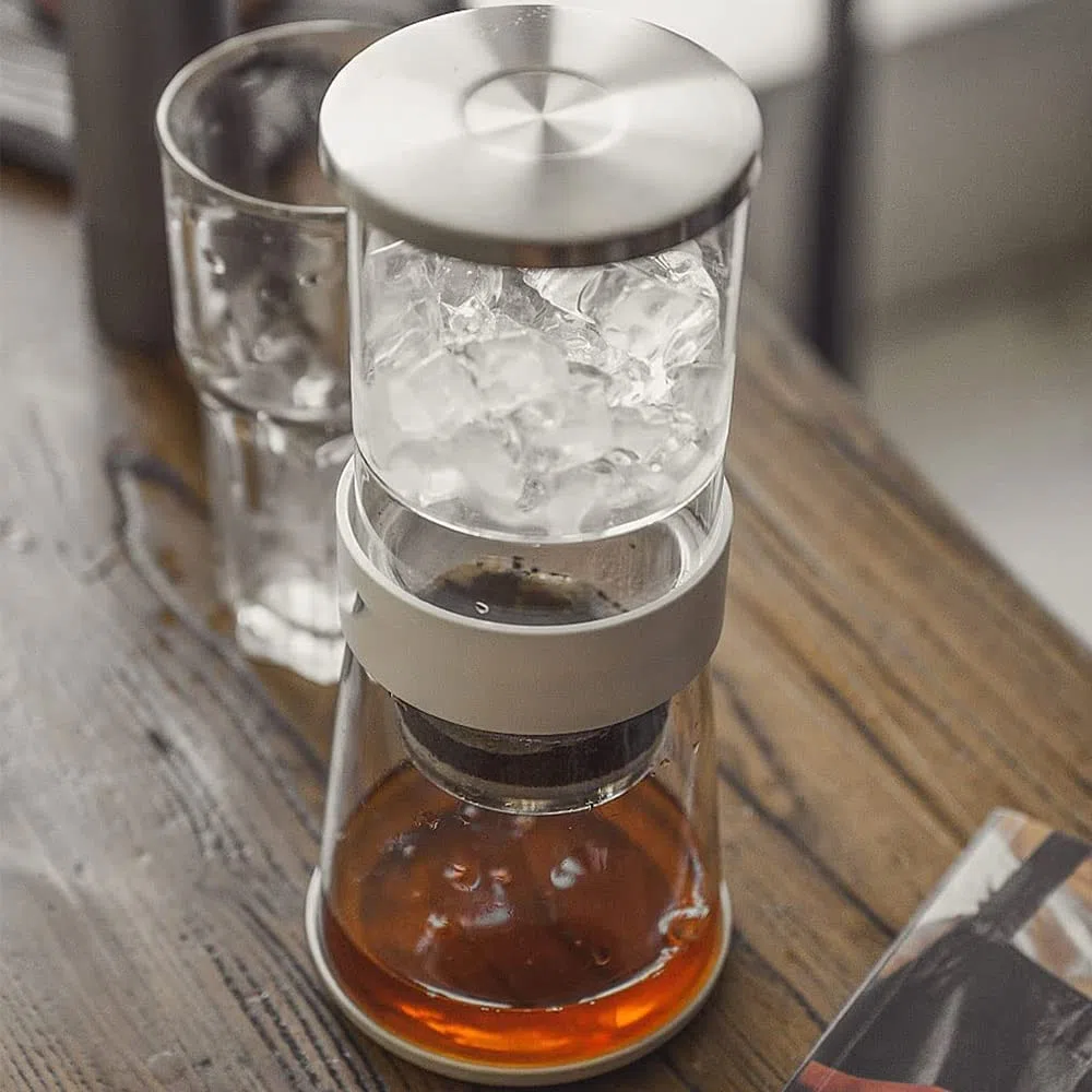 Ice Drip Kaffeemaschine, 400 ml, kaltgebrühter Kaffee, glatter Tropfer, langsamer Kalttropfen, Eiskaffeekonzentrat, Brauer mit einstellbarem Wasserfluss, Edelstahlfilter