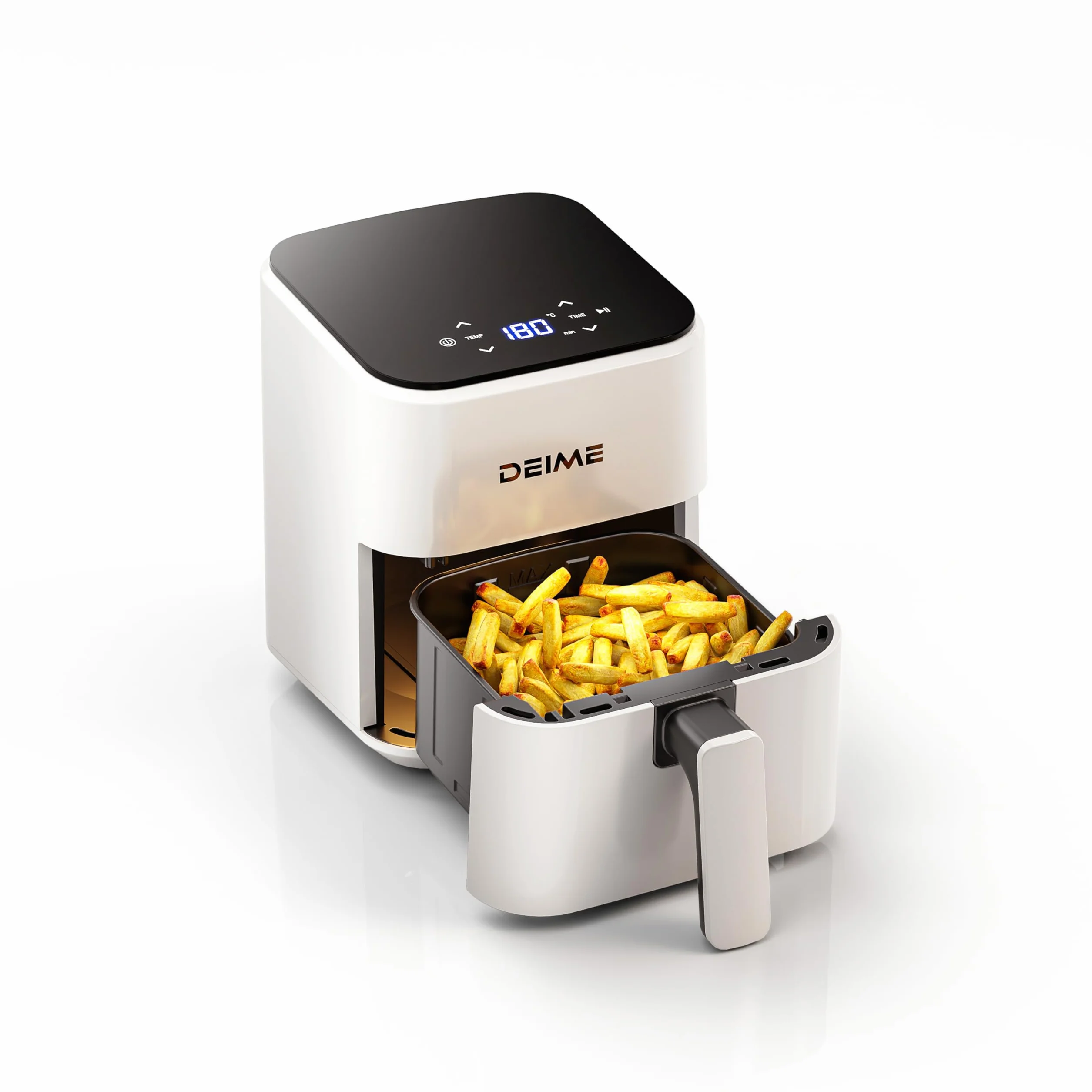 DEIME Heißluftfritteuse 2,5 l, kleiner digitaler Airfryer, platzsparend, kompakt, zum Backen, Aufwärmen, Braten für schnelle und einfache Mahlzeiten, Mini, kompakt und leise, antihaftbeschichtet