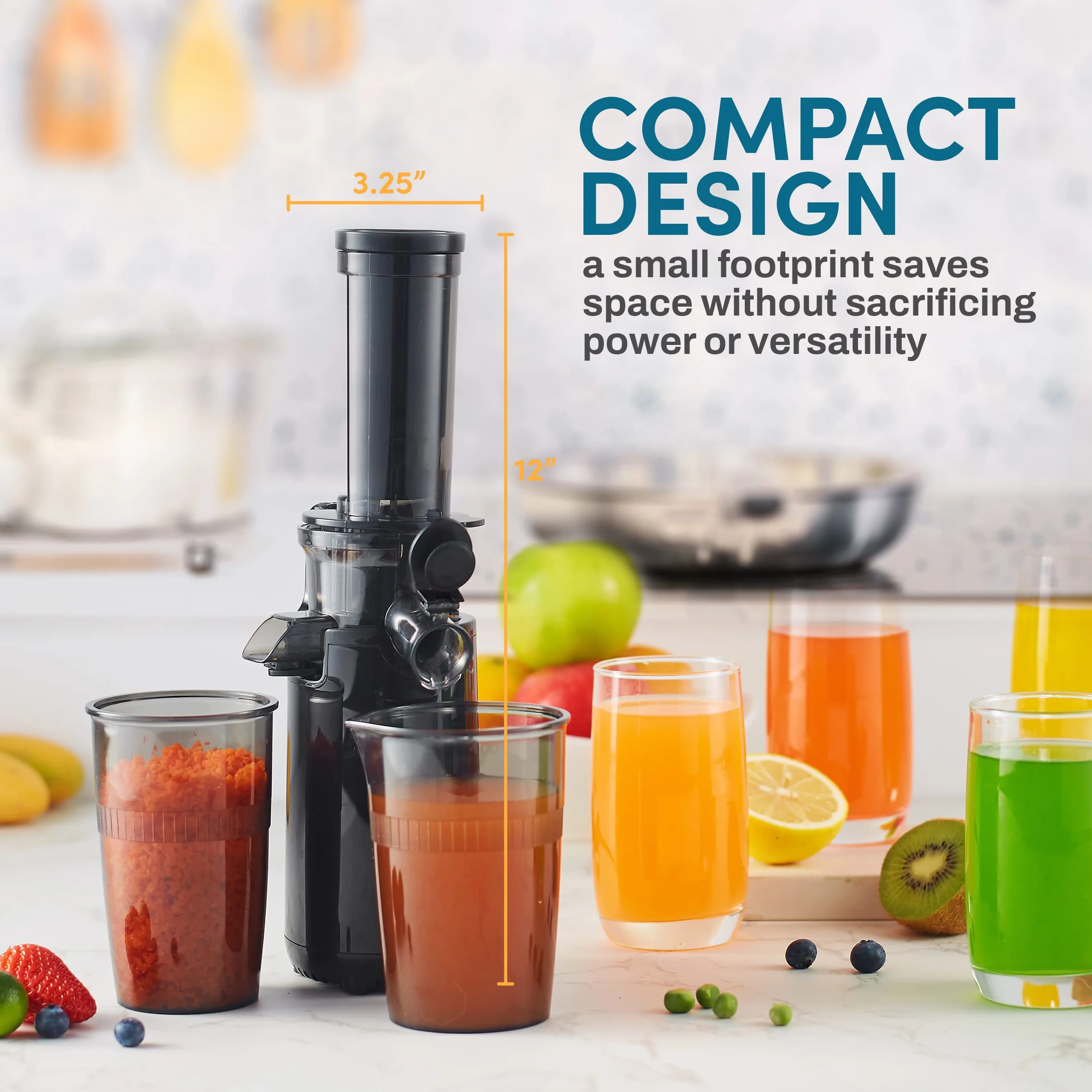 Elite Gourmet EJX600 Kompakter Kau-Entsafter, Kaltpress-Entsafter, nährstoff- und vitaminreich, leicht zu reinigen, 16-Unzen-Saftbecher, Anthrazit