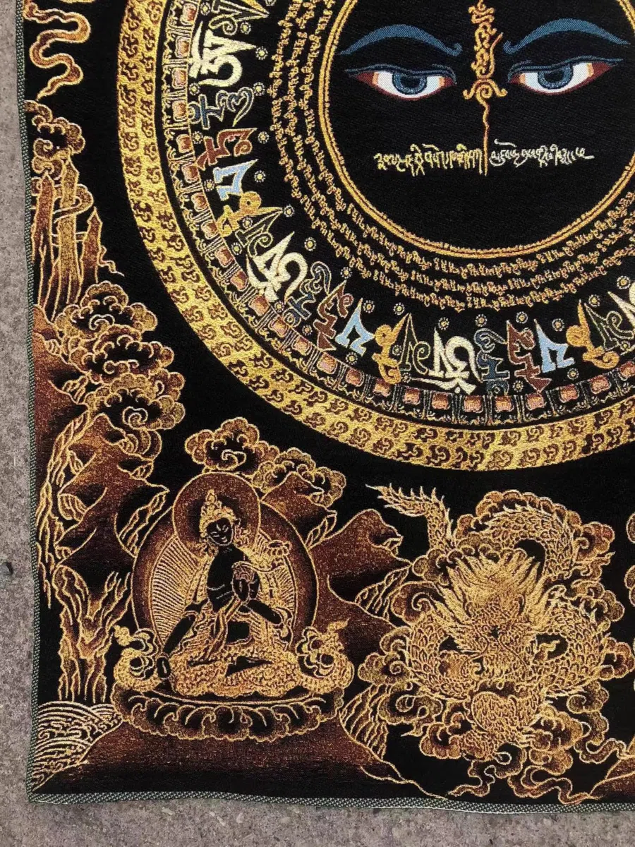 FENNYYAR Tibetische Wandmalerei mit sechs Charakteren, Mantra, Thangka-Stickerei, Brokat, Tibet, 90 cm, Eingangshalle, tibetische Wandmalerei