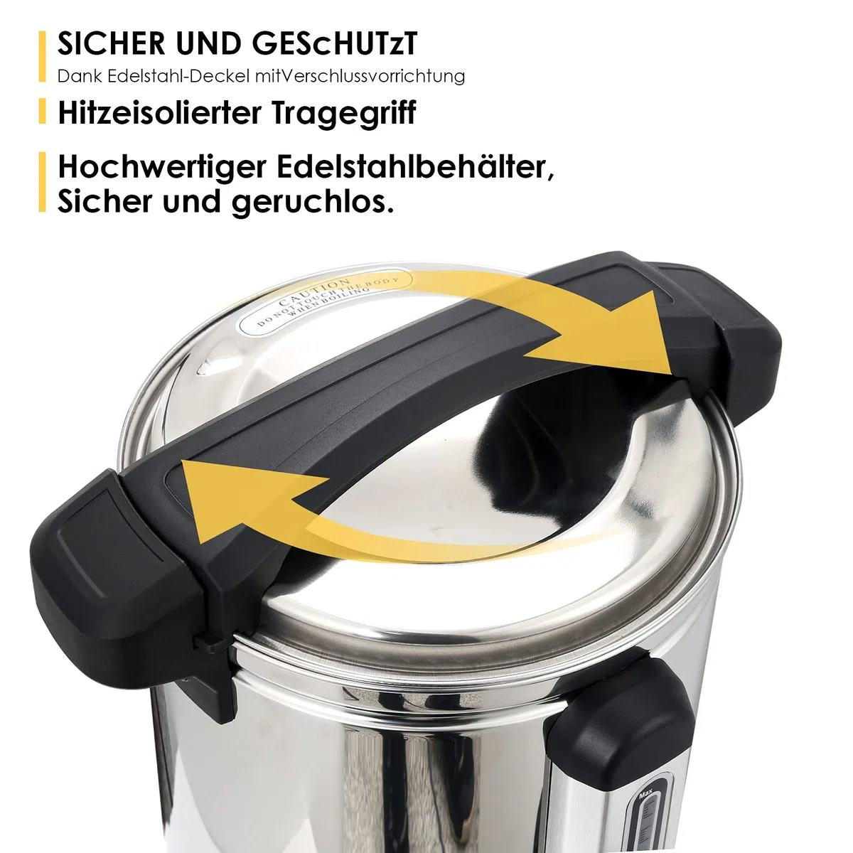 8,8L Glühweinkocher, Glühweinkessel Heißwasserspender aus Edelstahl, mit Auffangschale Zapfhahn Thermostat Füllstandanzeige, Glühwein Heißgetränkeautomat