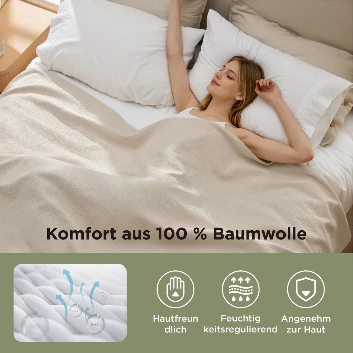 BEDSURE Tagesdecke 100% Baumwolle Kuscheldecke mit Rautenmuster Beige 180x240cm