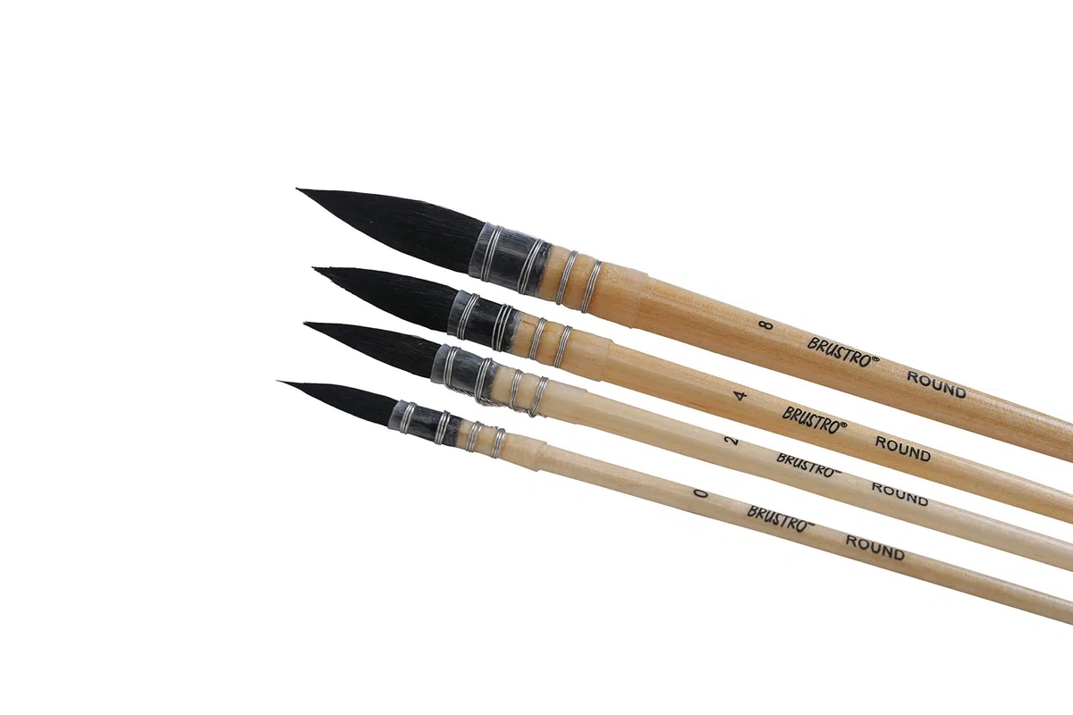 BRUSTRO Künstler-Naturhaar-Wischpinsel-Set, 4 Stück (0, 2, 4, 8)