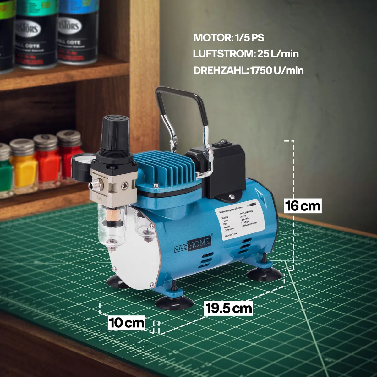 VIVOHOME Airbrush-Set mit 1/5 PS professionellem Luftkompressor und 3 Dual-Action-Airbrush-Pistolen, Schwerkraft- und Siphon-Zufuhr, leises Airbrush-Set mit Halter, Reinigungsbürste, Klebeband