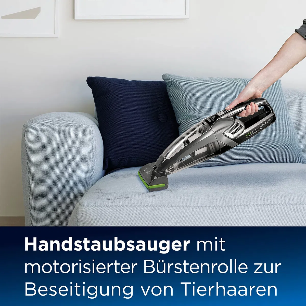 Bissell Pet Hair Eraser, Kabelloser Handstaubsauger, Rotierende Bürstenrolle, 14.4V, Bekämpft Tierhaare & Schmutz, Für Ihre Treppen, Polster, Autos und Teppiche, 68dB, Schwarz/Titan, 2278N