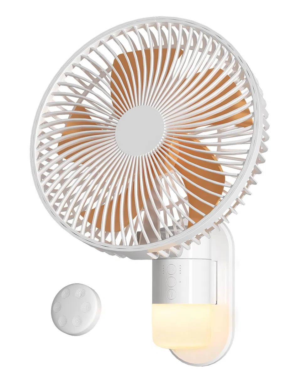 Wandventilator mit Licht 26 cm Fernbedienung 30 dB leise 5,2 m/s Luftstrom Timer 90° Oszillation 4 Geschwindigkeiten 180° neigbar