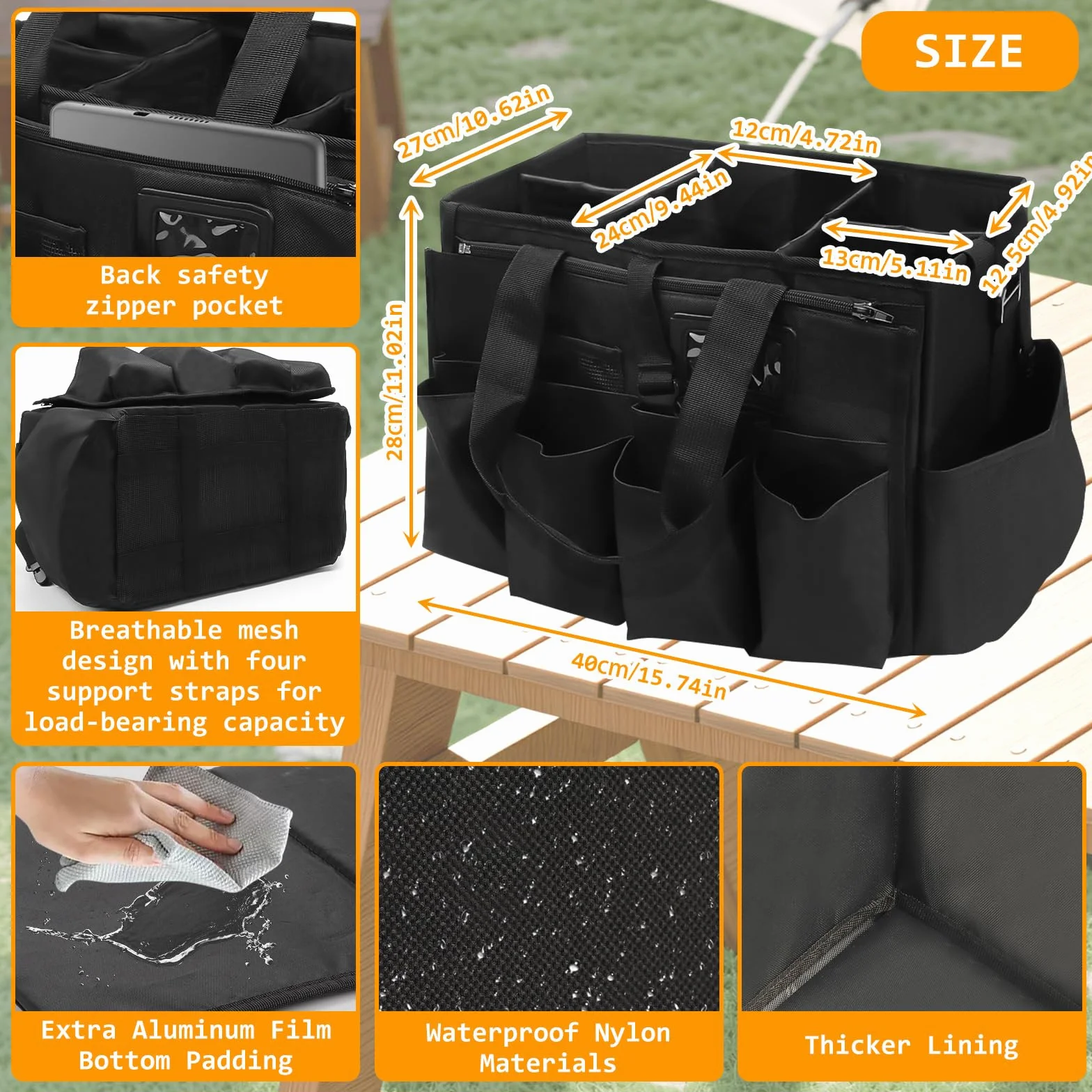 Putzmittel Organizer, 40x27x28cm Extra Großer Reinigungstasche, Putztasche Tragbare mit Griff und Verstellbarem Schultergurt, Reinigungs Aufbewahrungs Tasche Haushaltstasche für Zuhause Auto Garten