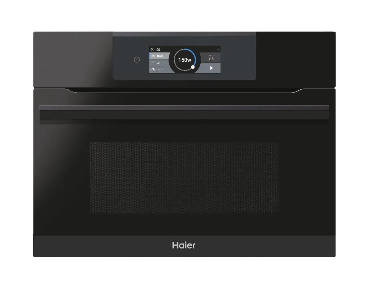 Haier I-TOUCH SERIE 6 HWO45NB6T0B2/DE/Einbaumikrowelle mit Heißluft und Grill/Nische 45 cm/Touch-Bedienung mit TFT / 12 Programme/Mikrowelle 900 Watt/Grill 1.530 Watt/Volumen 34 l