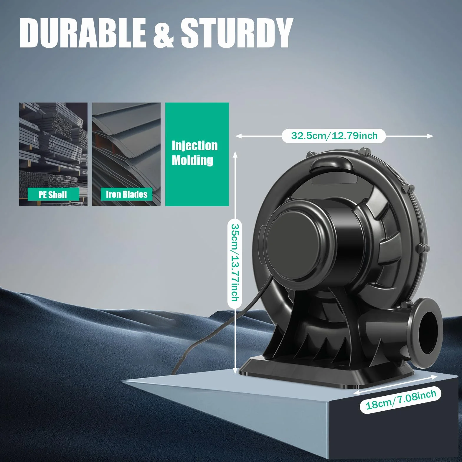 Gebläse 370W für aufblasbare Modelle – Luftgebläse mit 340 m³/h (12007 ft³/h) Luftvolumen & 1250 Pa Winddruck, IP44 Hochdruckgebläse mit 80 dB für Hüpfburg & Werbebogen, 2800 U/min, Schwarz