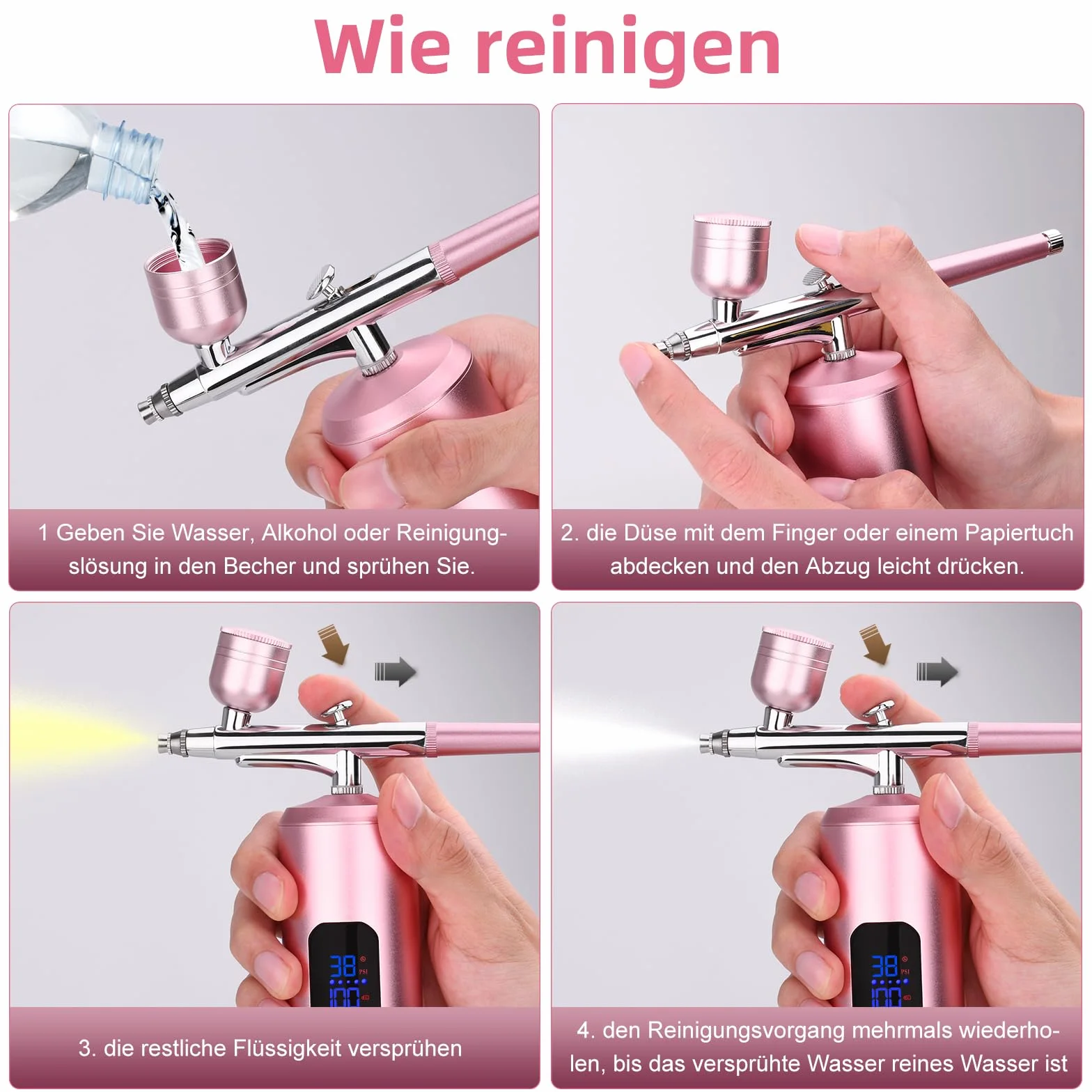 Daakro Airbrush Set, Spritzpistole mit Kompressor 38PSI Kabelloses Airbrush-Kit，Mini wiederaufladbare kosmetische Airbrush，Kuchendekoration, Nagelkunst, Tattoos, und Gesichtsbemalung
