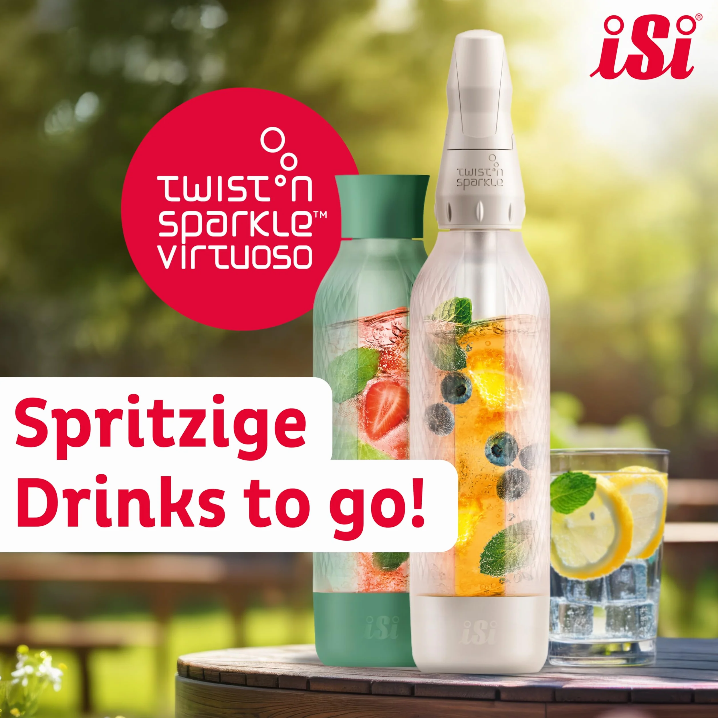 iSi Twist'n Sparkle Virtuoso Wassersprudler 0.95L – Soda Maker für Sprudelwasser, Säfte & Cocktails – Wasser Sprudler & Soda Maker mit rutschfester Silikon Hülle – Alternative Sprudelwasser Maschine