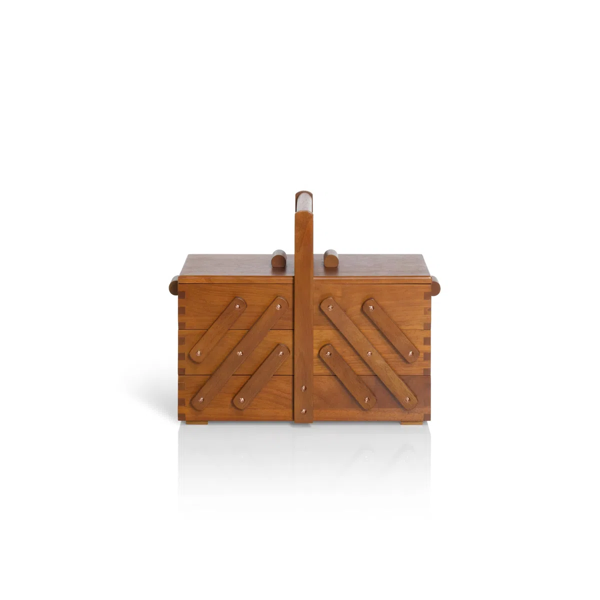 Prym Nähkasten M aus dunklem Kautschukholz 36x28x19 cm 3-stufige Holzbox Ziehharmonika-System