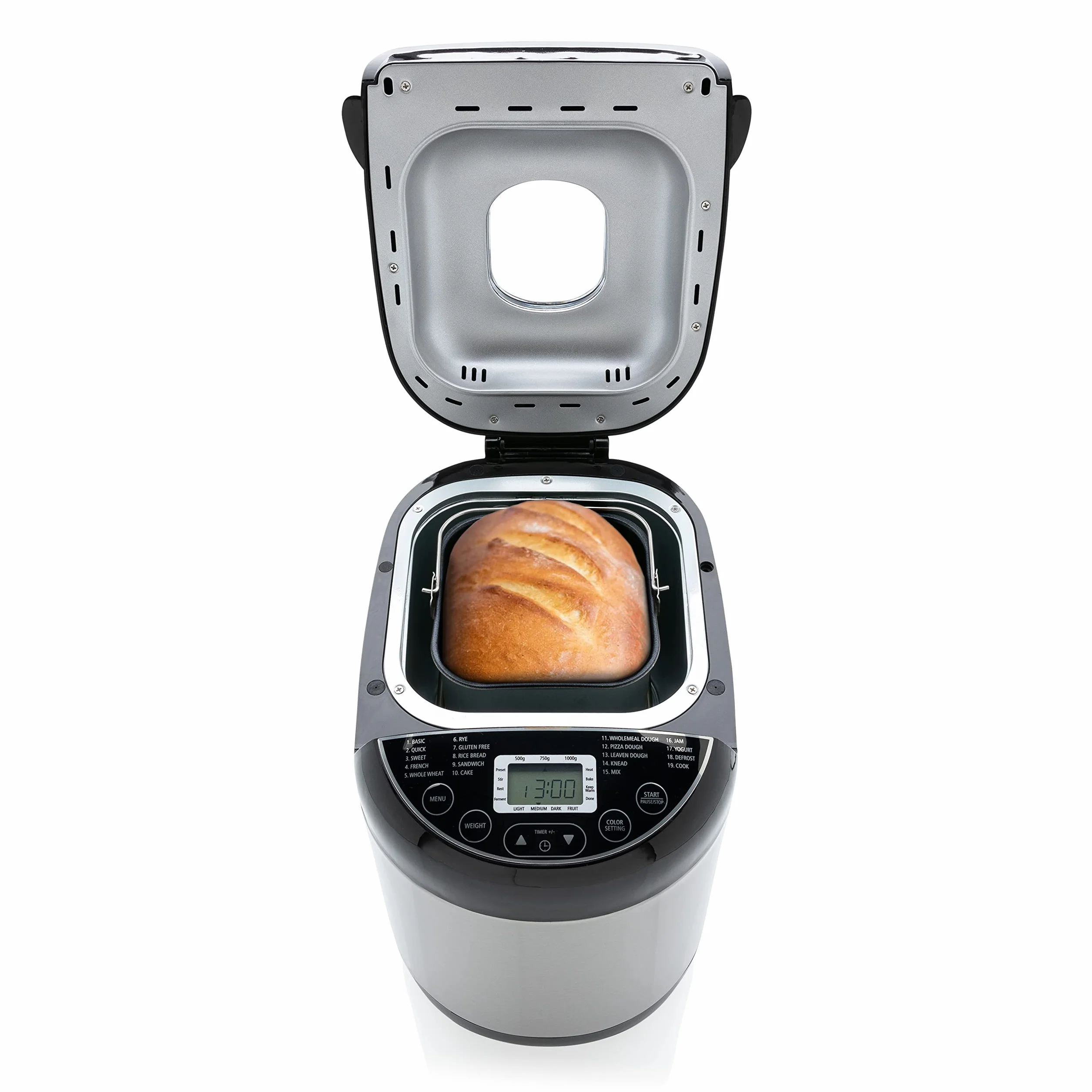 Brabantia Brotbackmaschine, Brotbacker, 19 Programme, 15 Stunden Verzögerungstimer, Warmhaltefunktion, 3 Bräunungsstufen, Geeignet für Diäten und Allergien, Edelstahl, BBEK1114