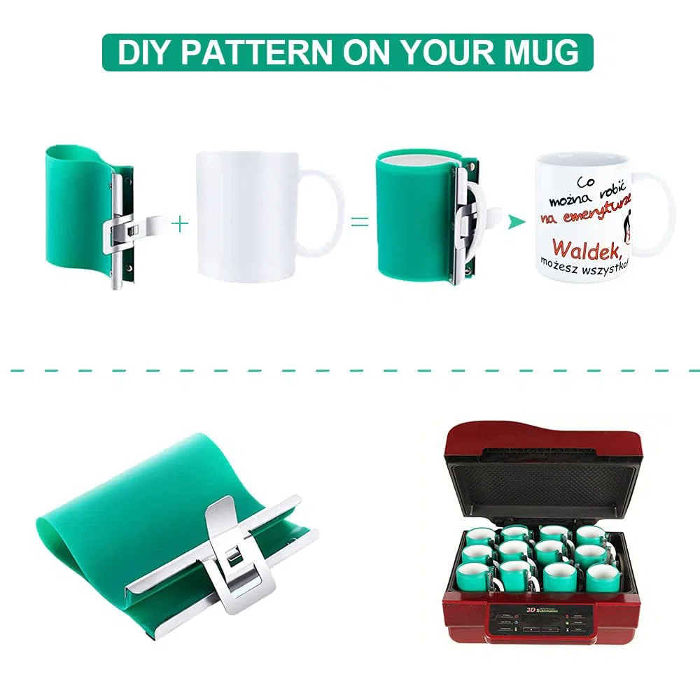WER Tassenwickel für Sublimation im Ofen, 325 ml, Silikon-Tassenfolie für Becherpresse, 3D-Sublimations-Silikon-Becher-Verpackung, 325 ml, Silikon-Klemmform für Transferdruck, 6 Stück