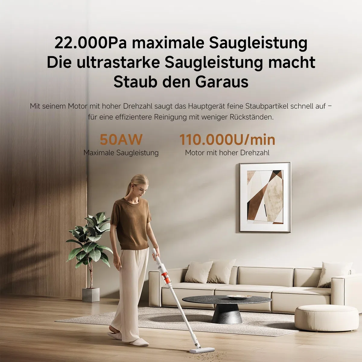 XIAOMI P30 kabelloser Staubsauger, 22KPa/50AW Saugleistung, leicht und mühelos zu handhaben, bis zu 40 Minuten Laufzeit, präzise 5-stufige Filtration, 2 Bürstenaufsätzen, geeignet für Zuhause und Auto