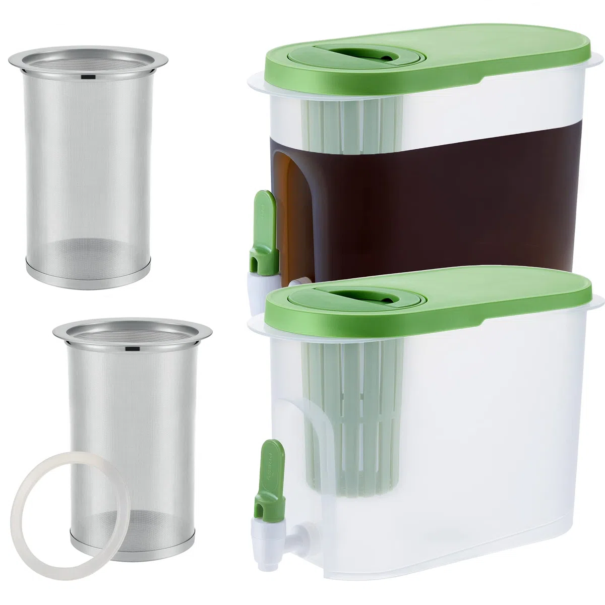 2 Stück kaltgebrühte Kaffeemaschine, 3.5 Liter, Kunststoff-Eiskaffeemaschine und 2 Filter-Ei, Getränkespender für Partys, kaltgebrühter Krug mit Zapfen, Wasser, Tee