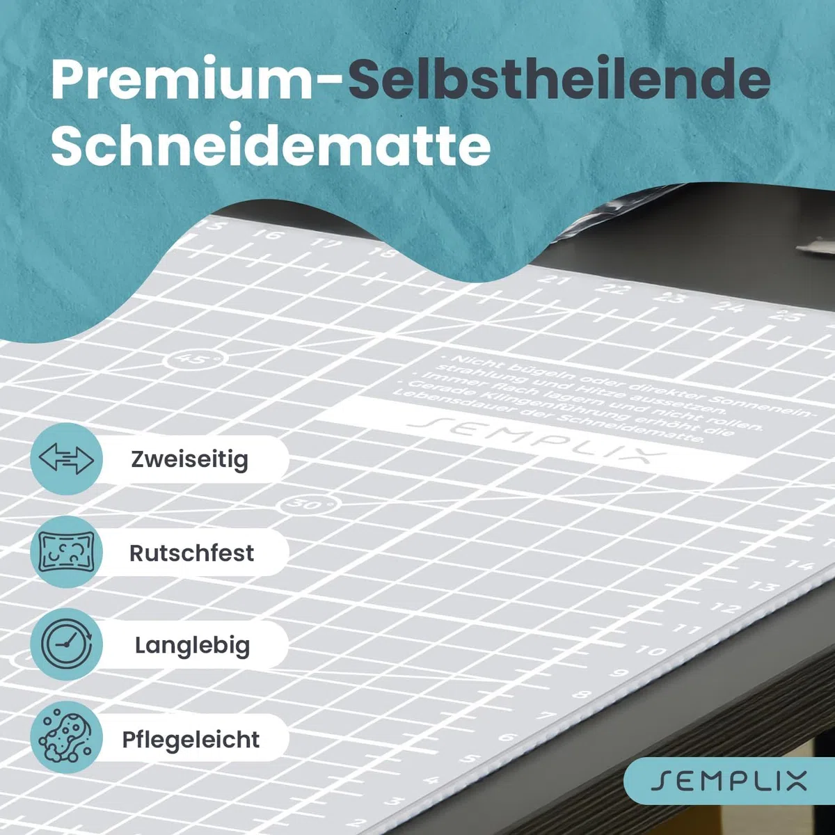 SEMPLIX Selbstheilende Schneidematte A0-A4 - Grün, Rosa, Grau, Türkis, Lila - Ideal fürs Basteln, Nähen & Patchworken - Beidseitig Bedruckt - Vorderseite cm Rückseite inch Bemaßung (Hellgrau-Grau, A0)
