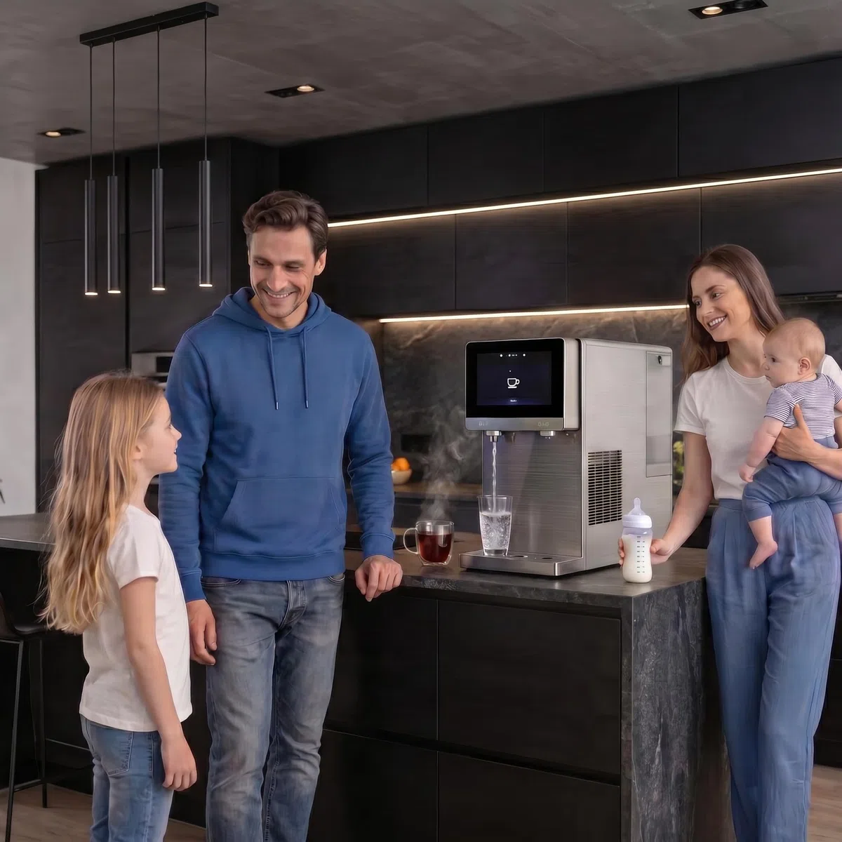 PRO Touch Umkehrosmoseanlage mit Sprudel – Osmoseanlage Trinkwasser mit Sprudel, Wasserfilter System 5in1 (Heiß, Kalt, Still, Sprudel) mit UV, Touchdisplay, Festwasseranschluss & Tank, RO