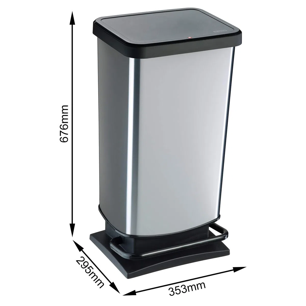 Rotho Paso Mülleimer mit Deckel 40l | Tretmülleimer in Edelstahloptik für Küche, Bad, Werkstatt | mit Soft-Close-Deckel für leises Schließen | breites Pedal | leicht zu reinigen | silber metallic
