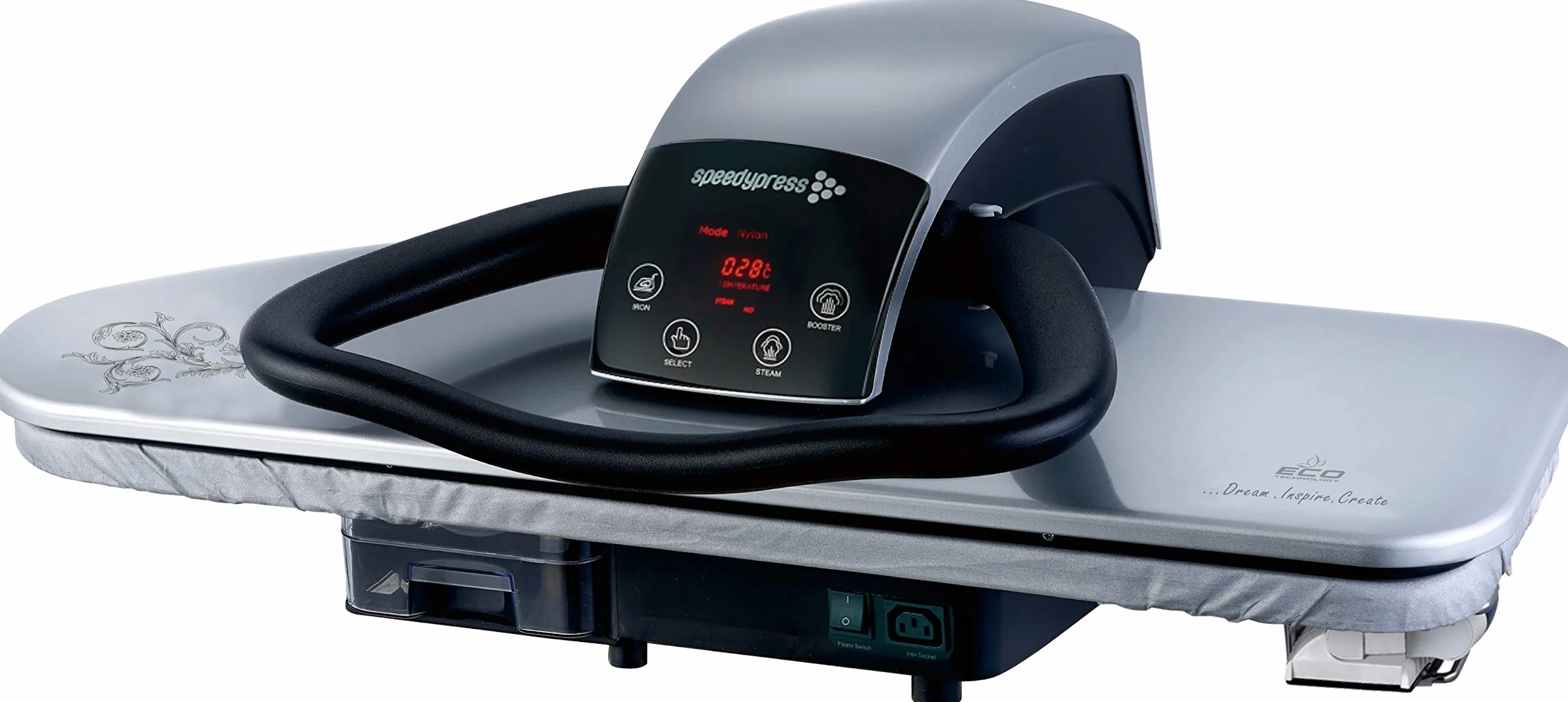 Speedypress 91HD Professionelle Dampfbügeleisen, silberfarben, 91 cm, mit Halterung (+ Bügeleisen, zusätzliche Wasserfilterpatrone, Ersatzbezug und Schaumstoff)