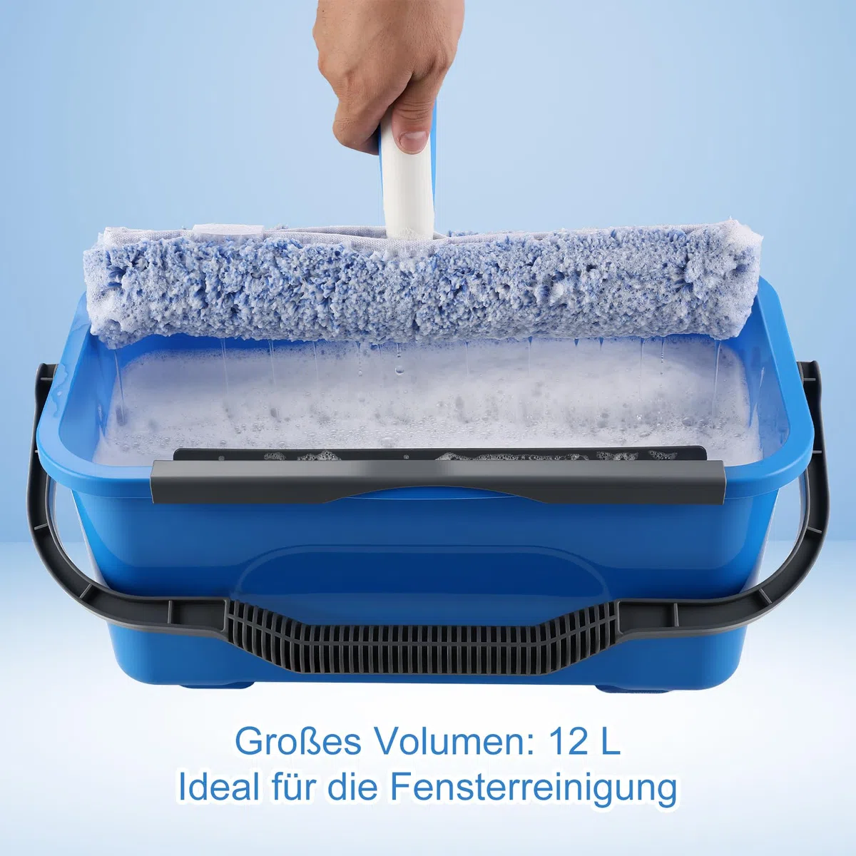 Mitclear Fensterreiniger Set, Profi Fensterputzer mit Eimer 12L, 35CM Fensterwischer & Fenster Einwascher, 196CM Teleskopstiel, Mikrofasertuch, Fensterreinigungsset für Haus, Fenster, Glas, Auto