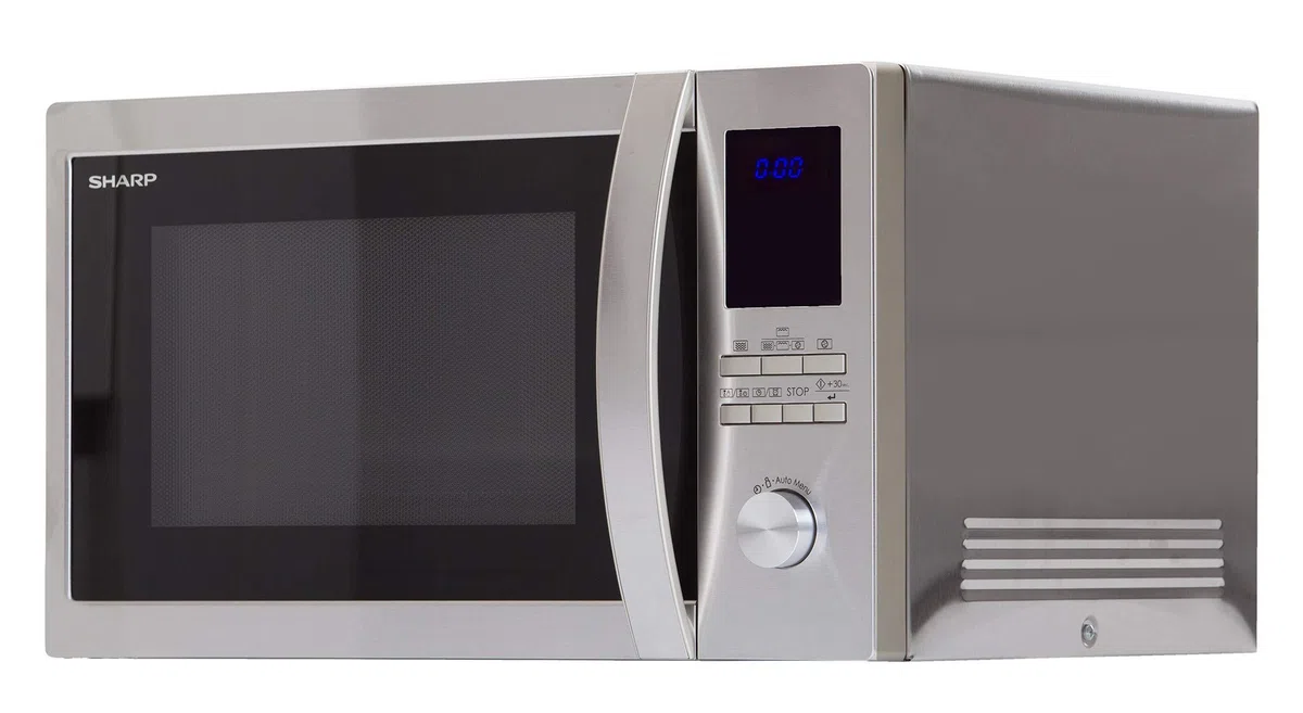 Sharp R922STWE 3-in1 Mikrowelle mit Grill und Heißluft / 32 L / 1000 W / 1100 W Infrarotgrill / 2500 W Heißluft / LED-Display / 10 Automatikprogramme / Gewichtgesteuerters Auftauen / Edelstahl