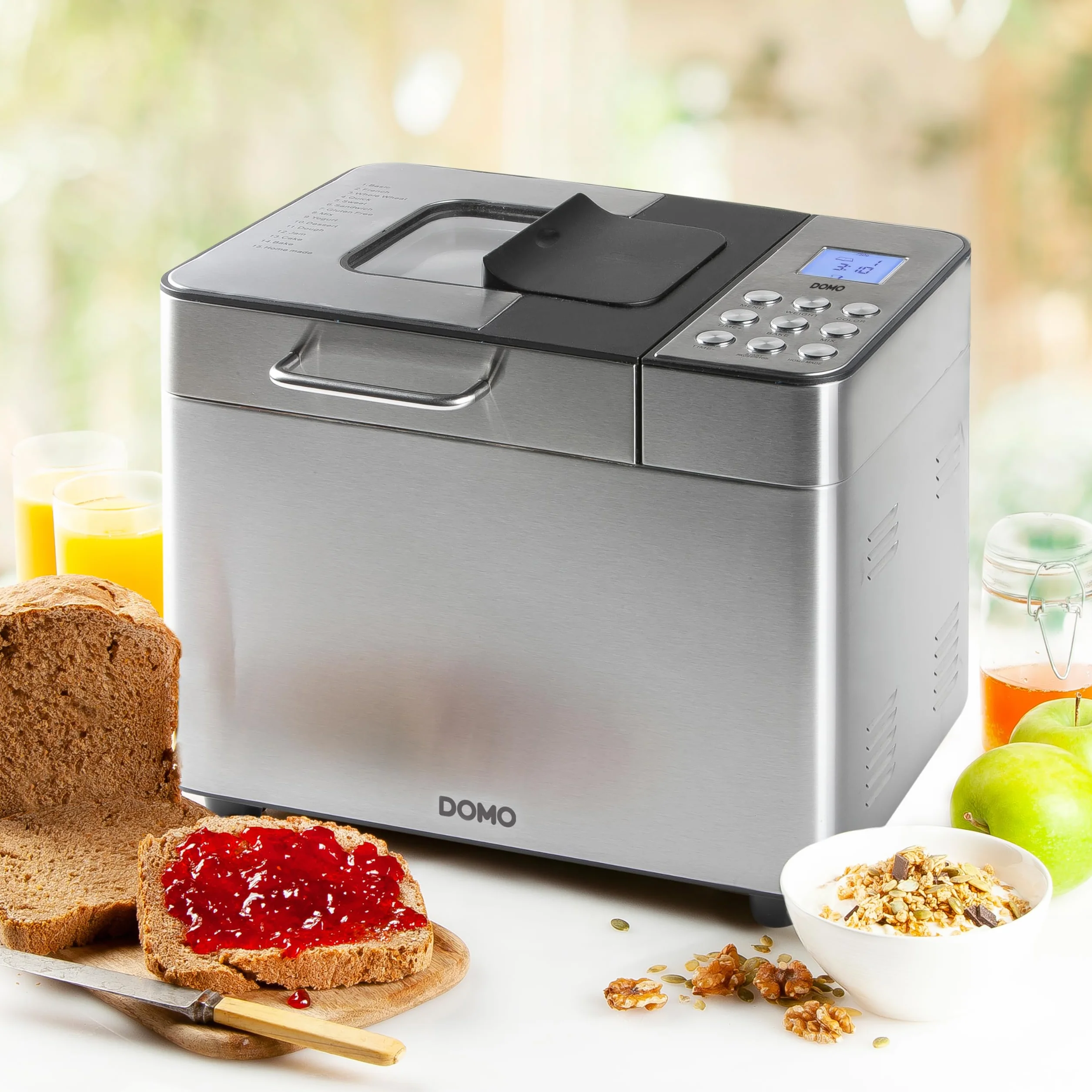 DOMO B3971 Brotbackautomat 500-750-1000gr - 18 Programme - inkl. Dispenser und glutenfreiem Programm Edelstahl