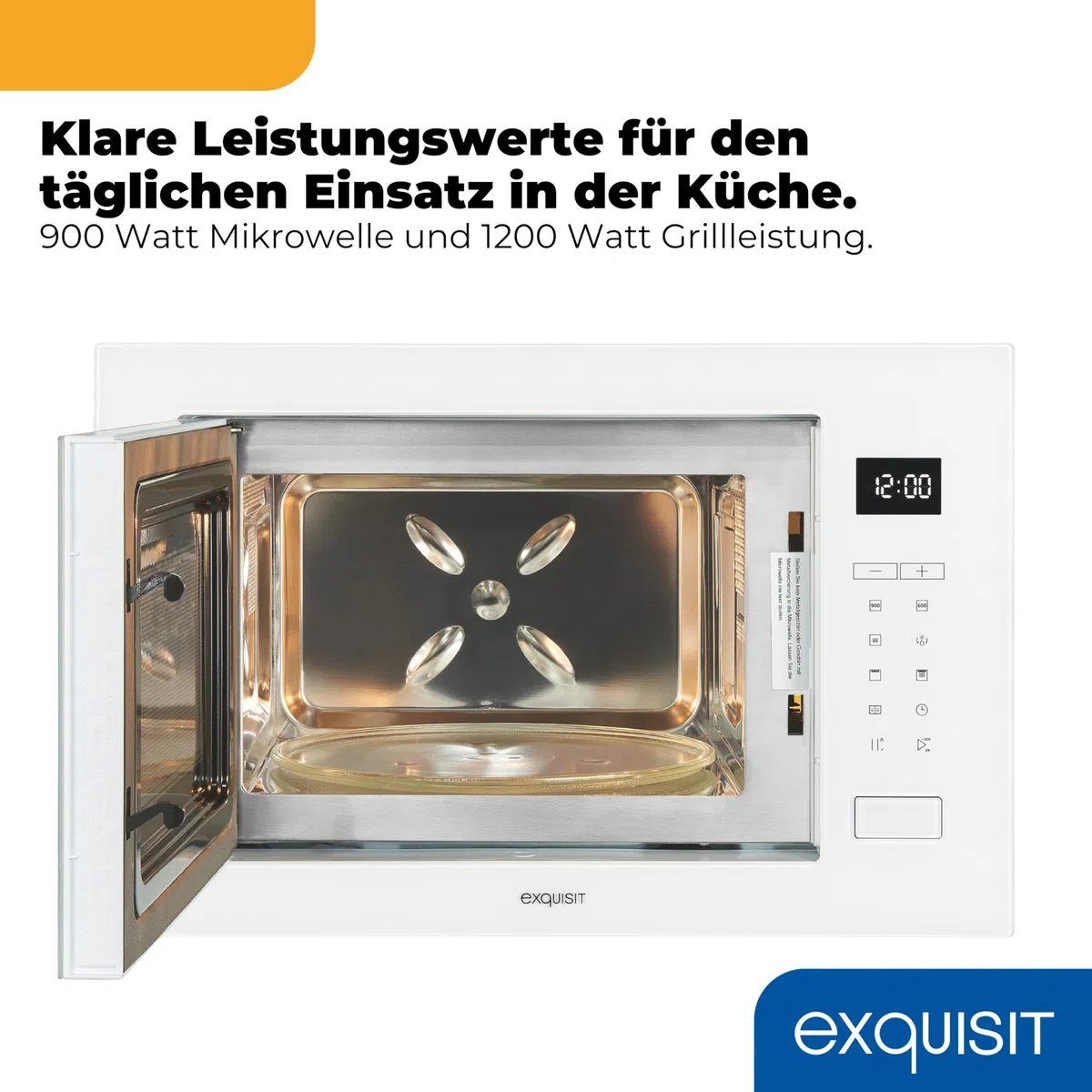 Exquisit Einbaumikrowelle mit Grill, 25 l, 900 W, weiß | Kombination aus Mikrowelle und 1200-W-Grill – 8 Automatikprogramme, Kindersicherung, 9 Leistungsstufen