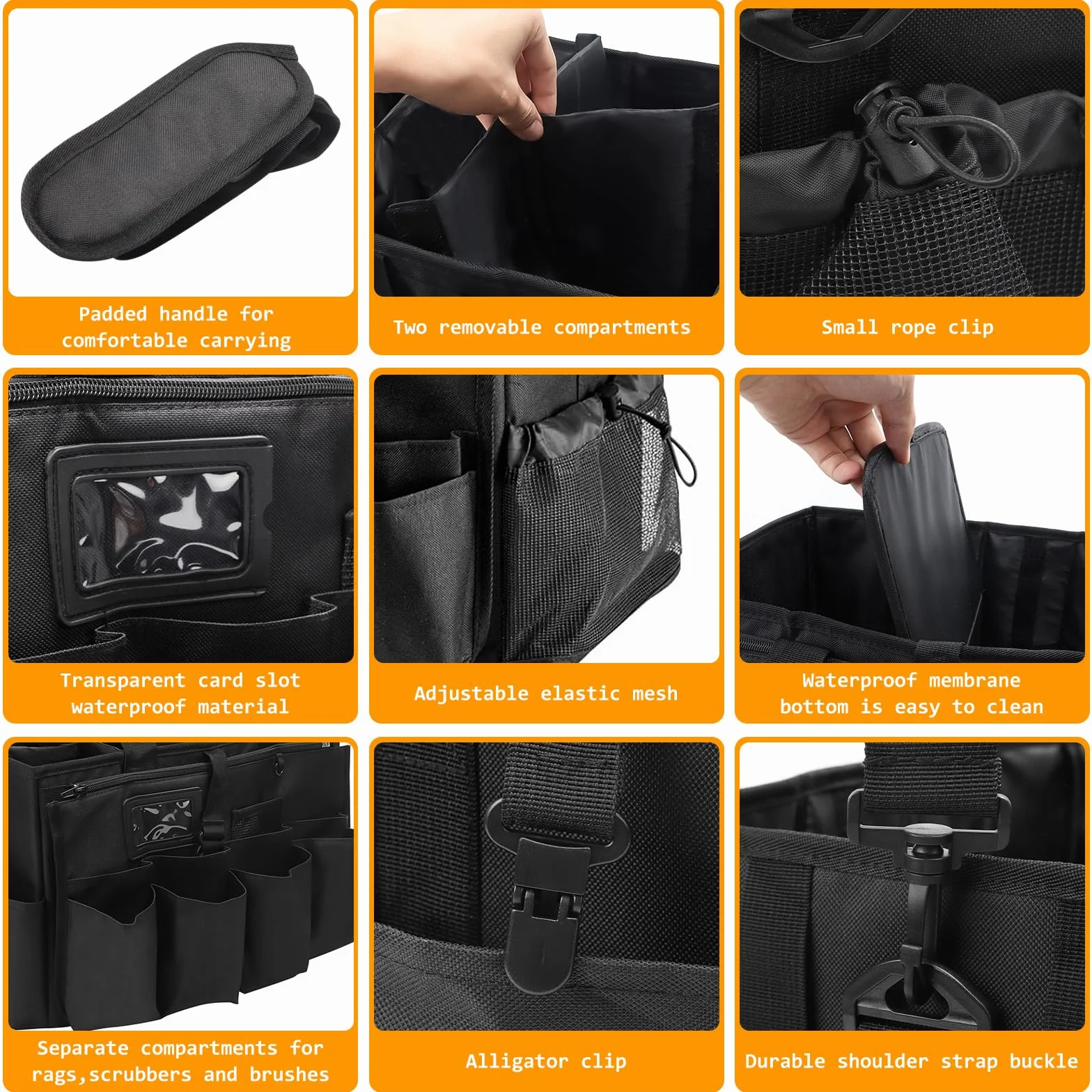 Putzmittel Organizer, 40x27x28cm Extra Großer Reinigungstasche, Putztasche Tragbare mit Griff und Verstellbarem Schultergurt, Reinigungs Aufbewahrungs Tasche Haushaltstasche für Zuhause Auto Garten