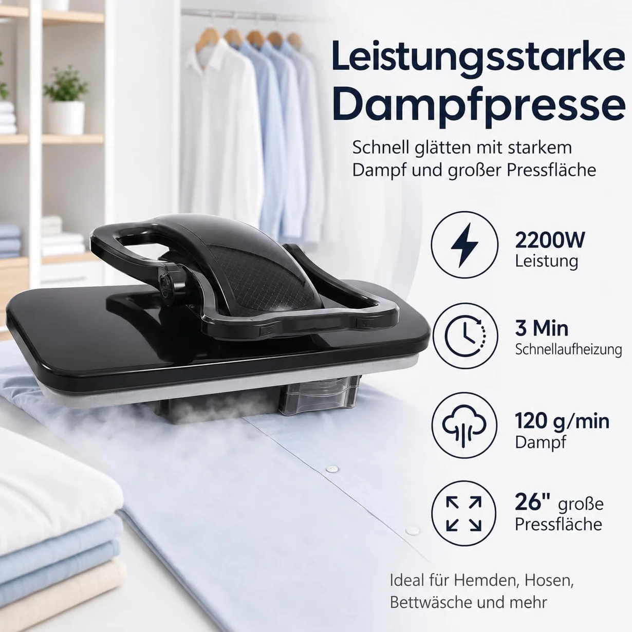 2200W Intelligente Dampfpresse Digitale Dampfpresse mit 5 Stoffeinstellungen 90-200℃ Temperatureinstellung Dampfbügelpresse mit Touchscreen Bügelpresse Mangel Bügelmaschine