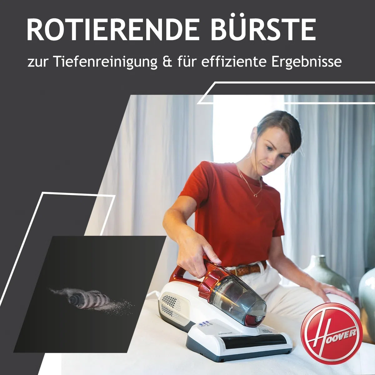 Hoover MBC500 Milbensauger mit UV-Licht, bekämpft Bettwanzen – 3in1 Matratzensauger entfernt 99,9% Bakterien, Allergene, Staub-Milben von Sofas, Polster – Matratzenreiniger für Allergiker